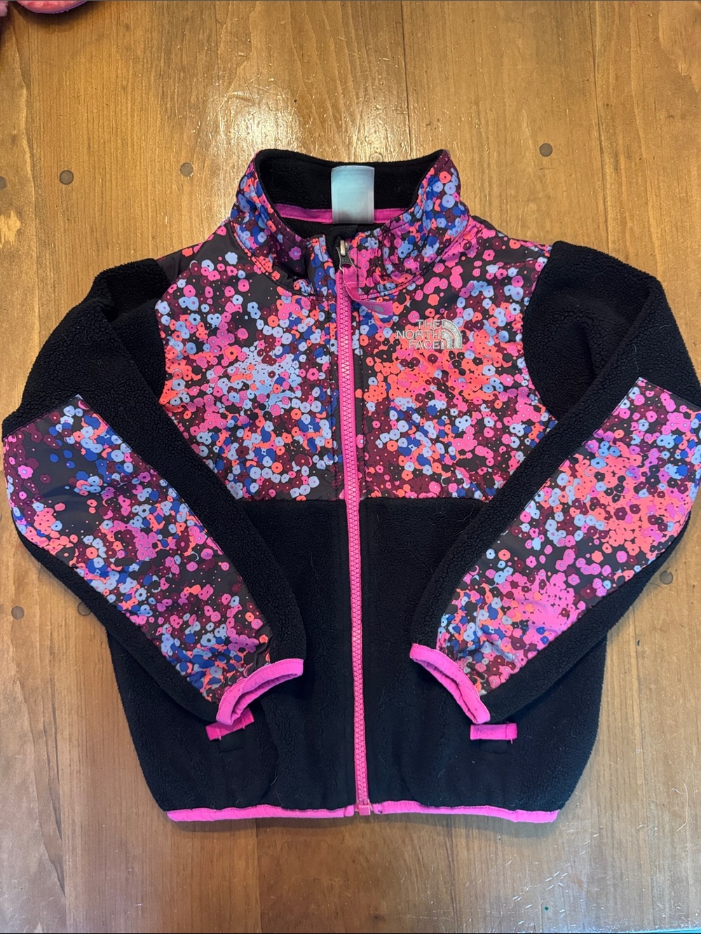The North Face Black Fleece Jacket with Pink & Purple Floral Print